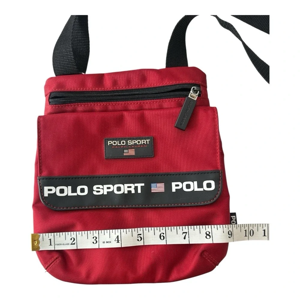Vintage Polo Sport Ralph Lauren Messenger Bag Red Nylon USA Flag Crossbody Y2K